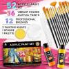 image52 Pcs Acrylic Paint Set  36 Colors 2oz60ml with 12 Brushes 2 Knives ampamp Palette  Rich Pigments for Adults Kids Artists ampamp Beginners  Painting on Halloween Pumpkin Canvas Ceramic Rock WoodClassic