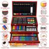 imageArt Supplies 185Piece Super Deluxe Wooden Art Set Crafts Drawing Kit with 2 Sketch Pads Crayons Oil Pastels Colored Pencils Watercolor Cakes Creative Gift for Teens Beginners Girls BoysThreeTray