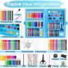 imageVigorFun Art Kit Drawing Painting Art Supplies for Kids Girls Boys Teens Gifts Art Set Case Includes Oil Pastels Crayons Colored Pencils Watercolor Cakes BlueBlue