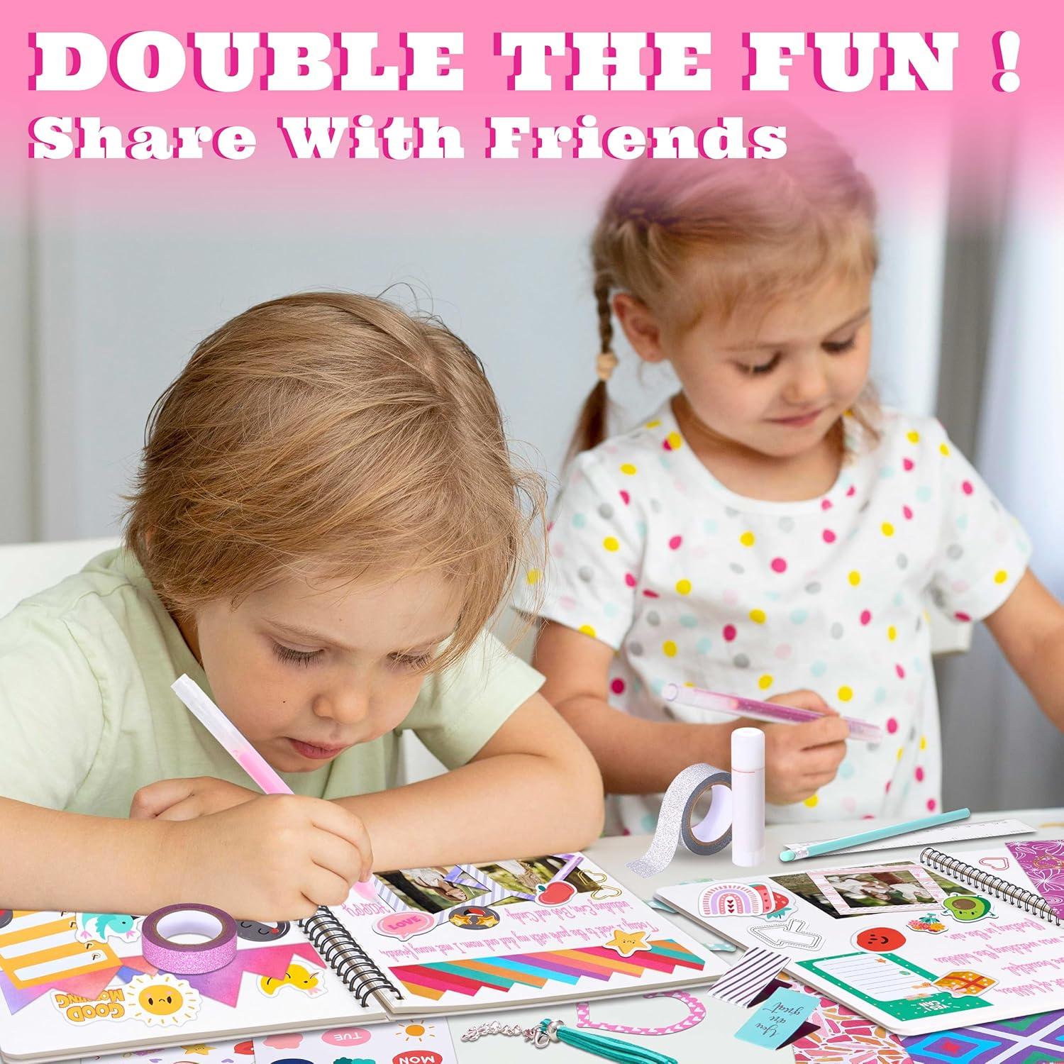 imageVigorFun 2 Pack DIY Journal Kit for Girls Ages 812 Gifts for Teen Girls  Share Scrapbook ampamp Diary Supplies Set with Friends Journaling Art and Crafts Kit PinkBluePinkPurple
