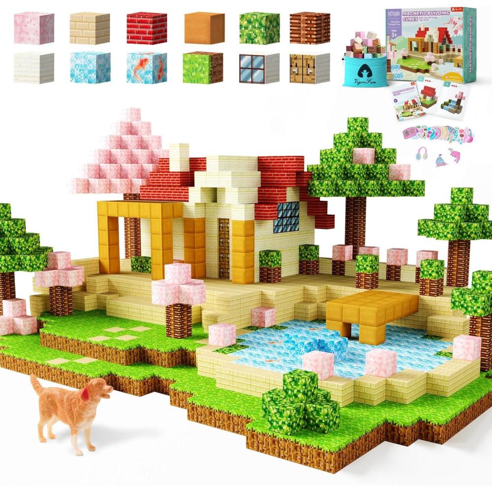 imageVigorFun Magnetic Blocks Courtyard Magnet World Building Set STEM Montessori Sensory Toys for Toddlers Boys Girls Birthday Gifts Construction Toys for 3 4 5 6 7 8 Year Old KidsCourtyard