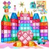 image126Piece Magnetic Tiles Building Blocks Set  STEM Construction Kit with Car Toy Figurines ampamp Stickers Educational Sensory Toys for Kids Ages 38 Creative Gift for Toddlers Boys ampamp GirlsClassical Tiles 126 Pcs