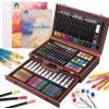 imageArt Supplies 185Piece Super Deluxe Wooden Art Set Crafts Drawing Kit with 2 Sketch Pads Crayons Oil Pastels Colored Pencils Watercolor Cakes Creative Gift for Teens Beginners Girls BoysDoubleTray