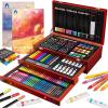 imageArt Supplies 185Piece Super Deluxe Wooden Art Set Crafts Drawing Kit with 2 Sketch Pads Crayons Oil Pastels Colored Pencils Watercolor Cakes Creative Gift for Teens Beginners Girls BoysThreeTray