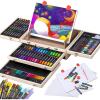 imageArt Supplies Wooden Art Set Crafts Kit with Drawing Easel Deluxe Kids Art Set Oil Pastels Colored Pencils Watercolor Cakes Creative Gift for Kids Teens Beginners Girls Boys