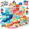 imageVigorFun 100 PCS Wooden Building Blocks Set  City Builder Stacking Toy with Storage Bag Montessori Preschool Toys for Kids Toddlers Birthday Gifts Ages 3Patterned Blocks