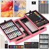 imageVigorFun Art Supplies Deluxe Wooden Art Set Crafts Drawing Painting Kit with 2 Sketch Pads Oil Pastels Acrylic Watercolor Paints Creative Gifts Box for Adults Artist Kids Teens GirlsPink