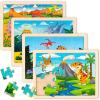 imageWooden Dinosaur Puzzles for Kids Ages 35 4 Packs Toddler Jigsaw Puzzles Ages 24 24 Pcs Preschool Learning Educational Brain Teaser Boards Toys Gifts for 3 4 5 6 Year Old Boys Girls