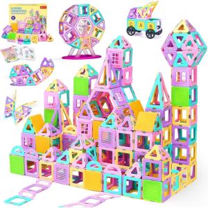 image102 PCS Magnetic Tiles Set Magnet Building Blocks Set with Car for Kids Ages 3 STEM Educational Montessori Learning Construction Toys for 3 4 5 6 7 8  Year Old Toddlers Boys Girls Birthday Gifts165 PCS