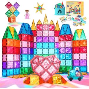 image126Piece Magnetic Tiles Building Blocks Set  STEM Construction Kit with Car Toy Figurines ampamp Stickers Educational Sensory Toys for Kids Ages 38 Creative Gift for Toddlers Boys ampamp GirlsClassical Tiles 126 Pcs