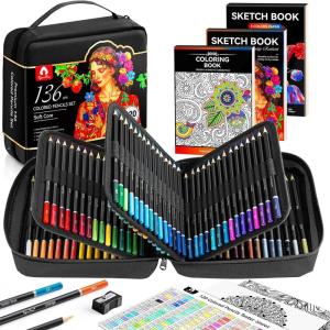 image136 PCS Colored Pencils Set for Adult Coloring Books 120 Colored Pencils with Sketchbook Coloring Book Sharpener Soft Core Sketching Drawing Pencils Art Supplies for Adults Artists BlackBlack
