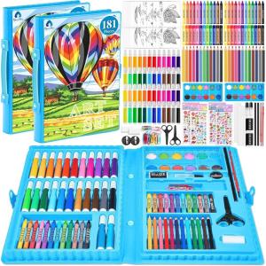 image2 Pack Art Kit Vigorfun Drawing Painting Art Supplies for Kids Girls Boys Teens Gifts Art Set Case Includes Oil Pastels Crayons Colored Pencils Watercolor Cakes BlackBlue