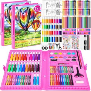 image2 Pack Art Kit Vigorfun Drawing Painting Art Supplies for Kids Girls Boys Teens Gifts Art Set Case Includes Oil Pastels Crayons Colored Pencils Watercolor Cakes BlackPink
