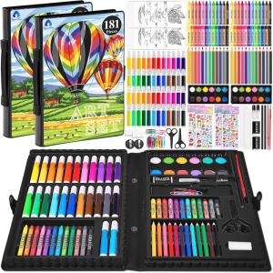 image2 Pack Art Kit Vigorfun Drawing Painting Art Supplies for Kids Girls Boys Teens Gifts Art Set Case Includes Oil Pastels Crayons Colored Pencils Watercolor Cakes BlackBlack