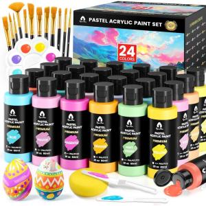 image40 Pcs Iridescent Acrylic Paint Set with 12 Brushes 2 Knives ampamp Palette 24 Colors 2oz60ml  for Adults Kids Artists ampamp Beginners  Canvas Ceramic Rock Wood Egg Painting KitPastel