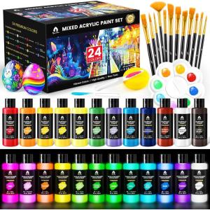image52 Pcs Acrylic Paint Set  36 Colors 2oz60ml with 12 Brushes 2 Knives ampamp Palette  Rich Pigments for Adults Kids Artists ampamp Beginners  Painting on Halloween Pumpkin Canvas Ceramic Rock WoodMixed