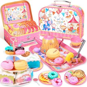 image61Pcs Tea Party Set for Little Girls Dreamland World Tea Set Toys Including Dessert Cake Stand ampamp Carrying Case Kids Kitchen Pretend Play for 3 4 5 6 Year Old Girl Birthday GiftsCircus Animals With Cake Stand