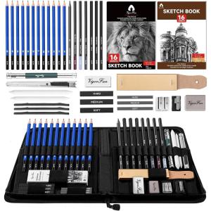imageArt Supplies Sketching ampamp Drawing Pencils Art Kit with 2 Sketch Pads Professional Artists Drawing Supplies Set Includes Graphite Charcoals Kneaded Eraser for Kids Teens and Adults 42 Pieces42 Piece Set
