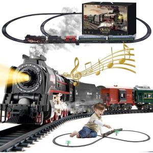 imageTrain Set with More Tracks ampamp Carriages Luxury Train Toys with Smoke Light and Sound Christmas Train Sets for Around The Tree Toy Train Set for 3 4 5 6 7 8 Years Old Boys Toddlers Gifts