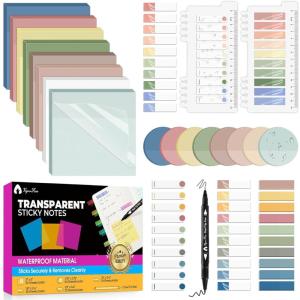 imageTransparent Sticky Notes 1500 Sheets Clear Sticky Notes Pads with Pen Waterproof SelfStick Translucent Sticky Notes Tabs for Bible Study Annotation Books Journaling Office School Supplies2001