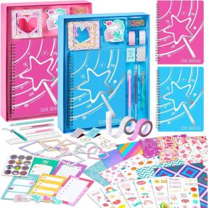 imageVigorFun 2 Pack DIY Journal Kit for Girls Ages 812 Gifts for Teen Girls  Share Scrapbook ampamp Diary Supplies Set with Friends Journaling Art and Crafts Kit PinkBluePinkBlue