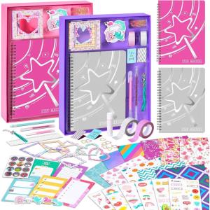 imageVigorFun 2 Pack DIY Journal Kit for Girls Ages 812 Gifts for Teen Girls  Share Scrapbook ampamp Diary Supplies Set with Friends Journaling Art and Crafts Kit PinkBluePinkPurple
