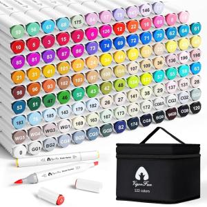 imageVigorFun Alcohol Markers Brush Tip 122 Colors Dual Tip Artist Brush ampamp Chisel Tip Sketch Art Paint Marker Pens for Kids Adults Coloring Drawing Sketching Illustration Art Supplies Kit122 Colors Brush  Chisel Tip