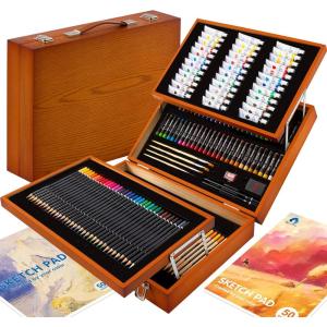 imageVigorFun Art Supplies 170Piece Deluxe Wooden Art Set Crafts Kit with Oil Pastels Colored Pencils Watercolor Paint Acrylic Paint Oil Paint Creative Gift for Kids Teens Beginners Girls Boys