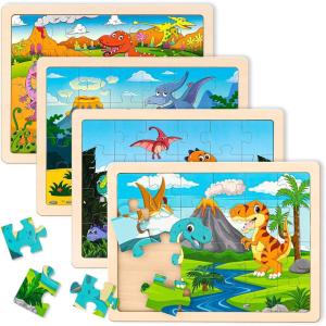 imageWooden Dinosaur Puzzles for Kids Ages 35 4 Packs Toddler Jigsaw Puzzles Ages 24 24 Pcs Preschool Learning Educational Brain Teaser Boards Toys Gifts for 3 4 5 6 Year Old Boys Girls
