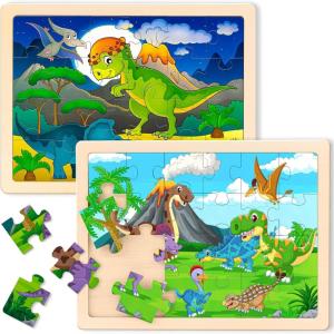 imageWooden Dinosaur Puzzles for Kids Ages 35 with Gift Case 2 Packs Toddler Jigsaw Puzzles 24 Pcs Preschool Learning Educational Brain Teaser Boards Toys for 3 4 5 6 Year Old Boys Girls