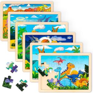 imageWooden Dinosaur Puzzles for Kids Ages 35 with Gift Case 6 Packs Toddler Jigsaw Puzzles 24 Pcs Preschool Learning Educational Brain Teaser Boards Toys for 3 4 5 6 Year Old Boys Girls