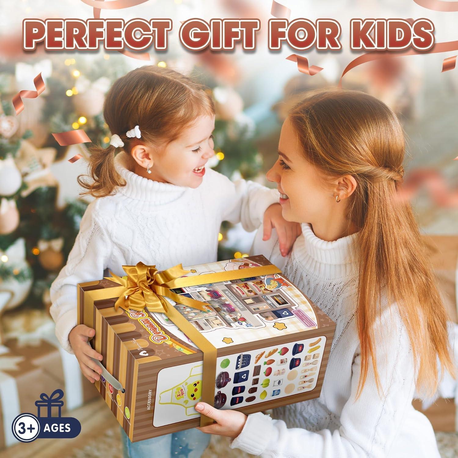 imageMini Kids Kitchen Playset with Apron Play Kitchen Toy with Realistic Steam and Lights Play Sink and Toy Kitchen Accessories Pretend Play Gift for Toddlers 35 Boys Girls Greywith Apron