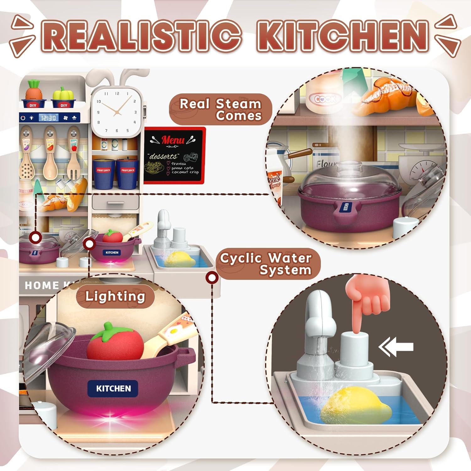 imageMini Kids Kitchen Playset with Apron Play Kitchen Toy with Realistic Steam and Lights Play Sink and Toy Kitchen Accessories Pretend Play Gift for Toddlers 35 Boys Girls Greywith Apron