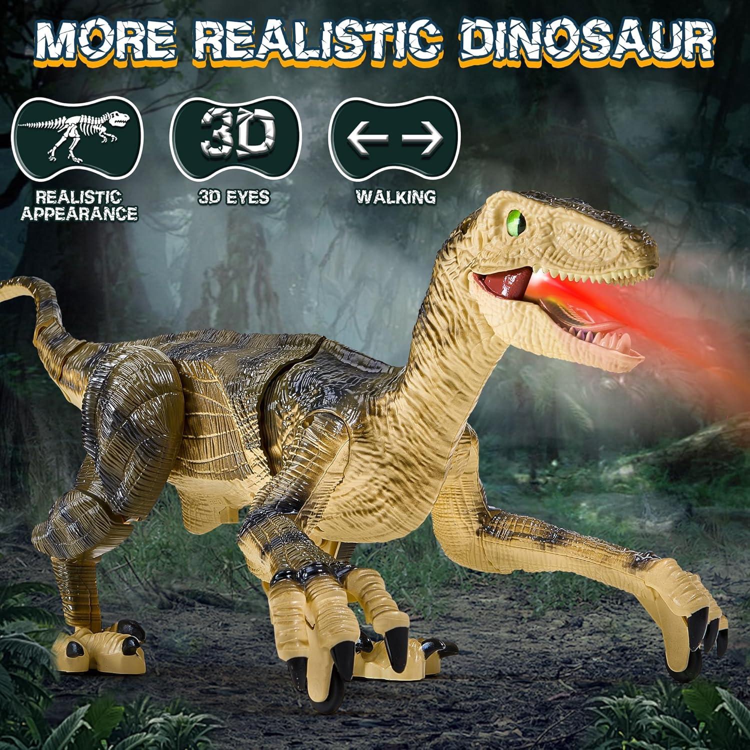 imageDinosaur Toys for Kids 357 with Stickers Remote Control Dinosaur Toys with 3D Eyes Shaking Head Roaring Sounds Demo Function Realistic Jurassic Toy for 3 4 5 6 7 8 Year Old Boys Gifts BrownBrown