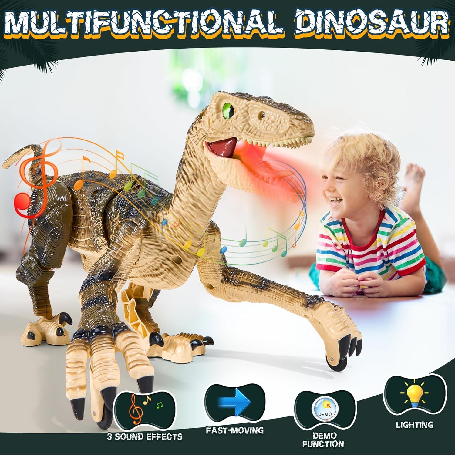 imageDinosaur Toys for Kids 357 with Stickers Remote Control Dinosaur Toys with 3D Eyes Shaking Head Roaring Sounds Demo Function Realistic Jurassic Toy for 3 4 5 6 7 8 Year Old Boys Gifts BrownBrown