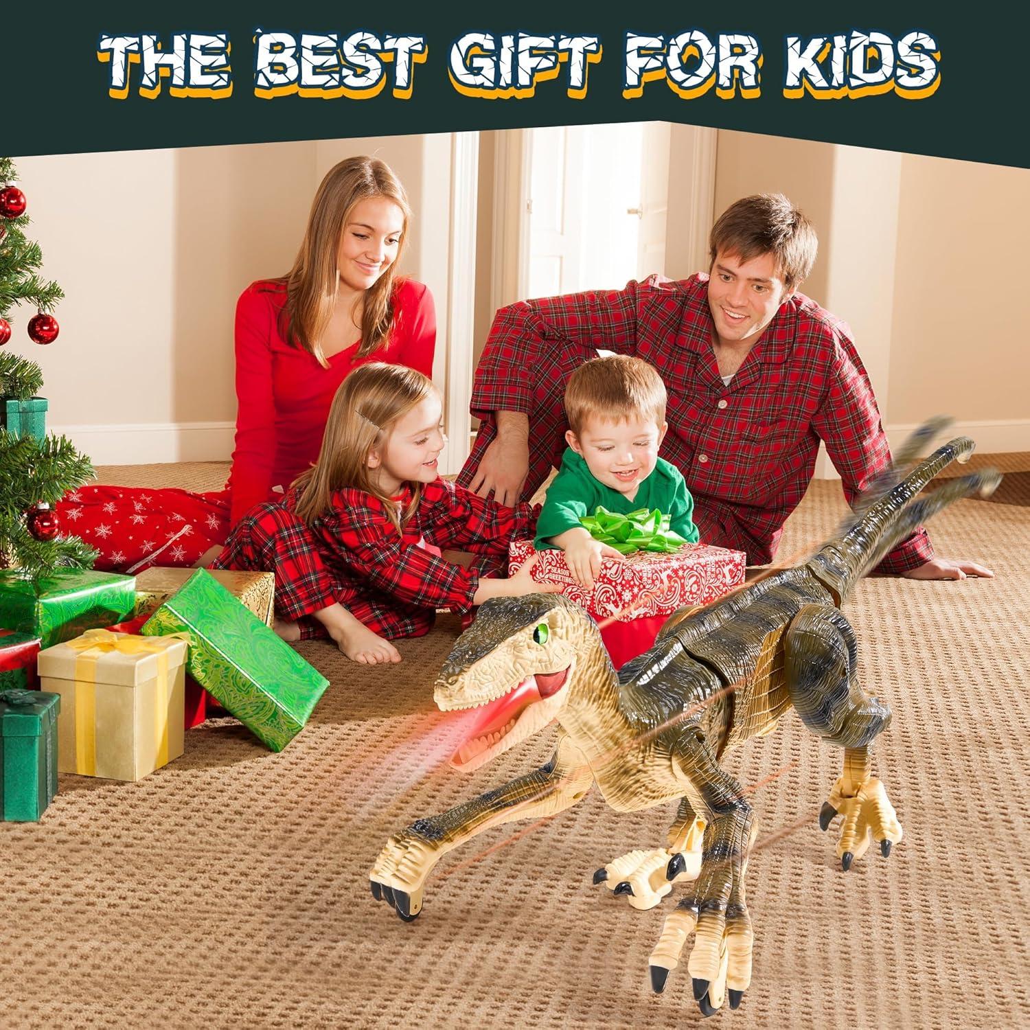 imageDinosaur Toys for Kids 357 with Stickers Remote Control Dinosaur Toys with 3D Eyes Shaking Head Roaring Sounds Demo Function Realistic Jurassic Toy for 3 4 5 6 7 8 Year Old Boys Gifts BrownBrown