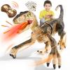 imageDinosaur Toys for Kids 357 with Stickers Remote Control Dinosaur Toys with 3D Eyes Shaking Head Roaring Sounds Demo Function Realistic Jurassic Toy for 3 4 5 6 7 8 Year Old Boys Gifts BrownBrown