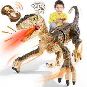 imageDinosaur Toys for Kids 357 with Stickers Remote Control Dinosaur Toys with 3D Eyes Shaking Head Roaring Sounds Demo Function Realistic Jurassic Toy for 3 4 5 6 7 8 Year Old Boys Gifts BrownBrown