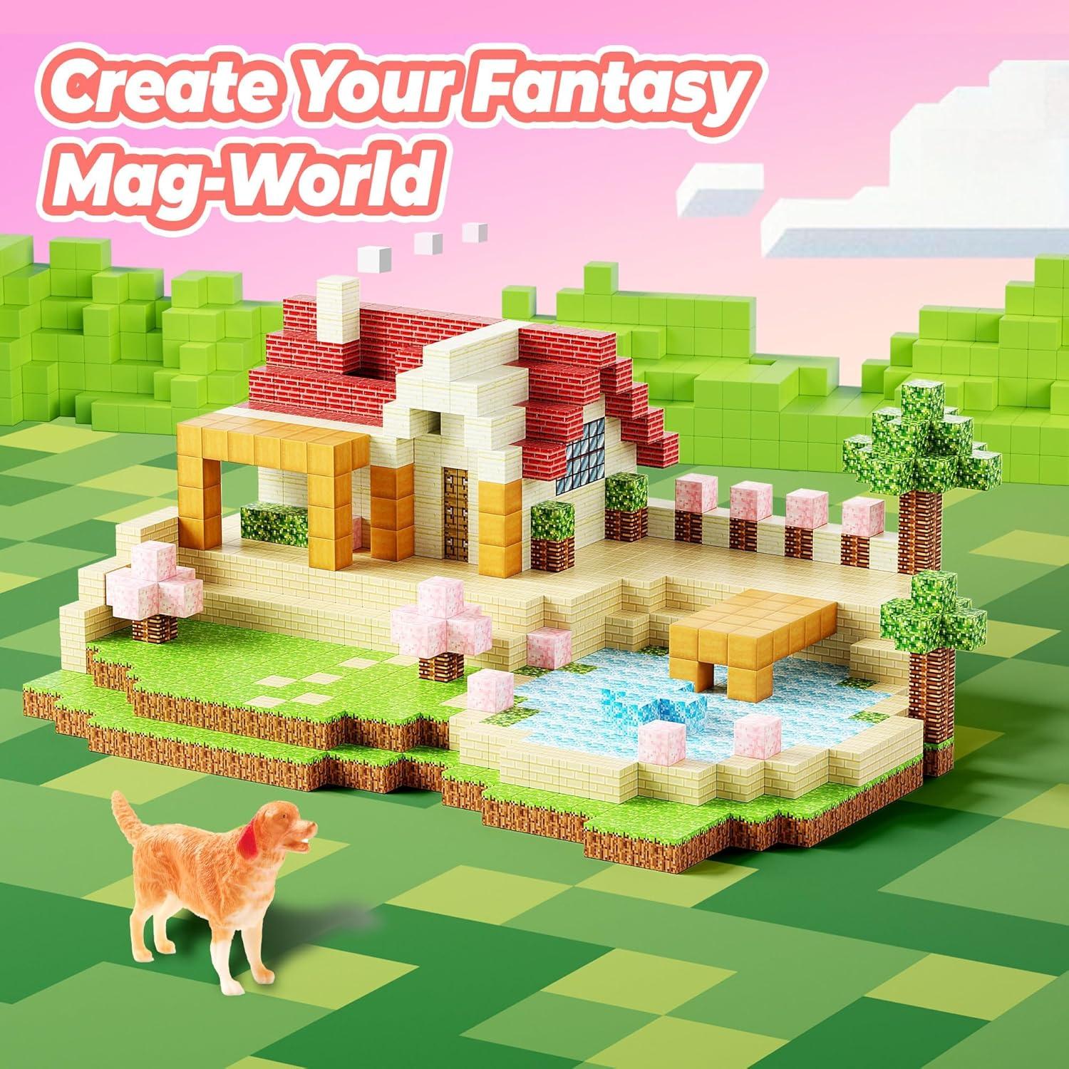 imageMagnetic Blocks Set Magnet Building Blocks with Toy Figurine and Storage Bag for Kids Gifts STEM Educational Preschool Sensory Toys for Toddlers Boys Girls Ages 312TransparentMulticolor