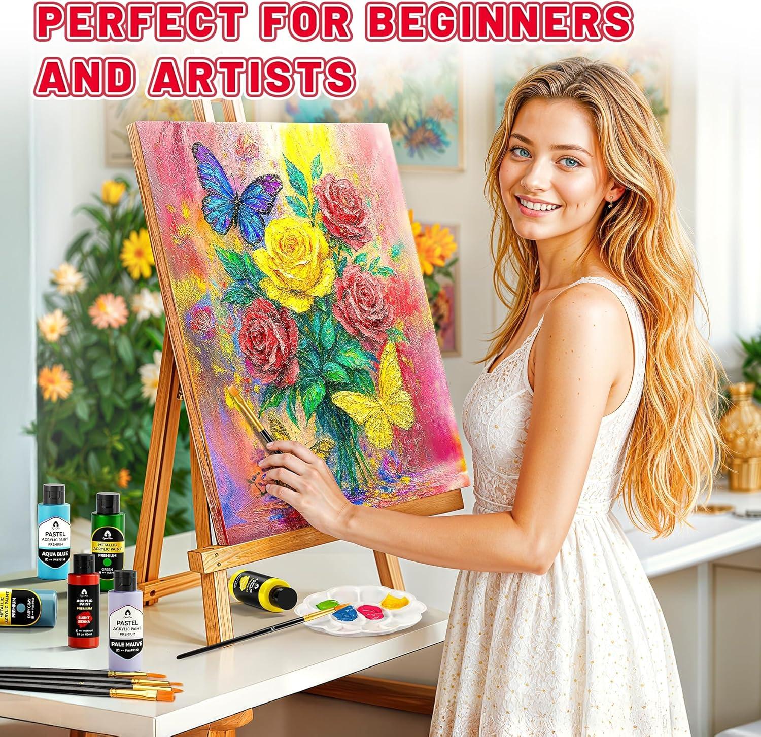 image40 Pcs Classic ampamp Metallic ampamp Pastel Acrylic Paint Set with 12 Brushes 2 Knives ampamp Palette 24 Colors 2oz60ml  for Adults Kids Artists ampamp Beginners  Arts and Crafts Painting KitMixed