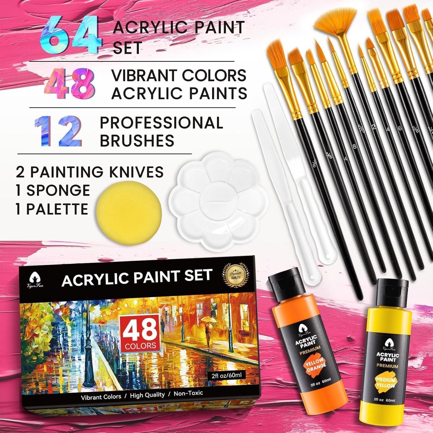image40 Pcs Classic ampamp Metallic ampamp Pastel Acrylic Paint Set with 12 Brushes 2 Knives ampamp Palette 24 Colors 2oz60ml  for Adults Kids Artists ampamp Beginners  Arts and Crafts Painting KitClassic