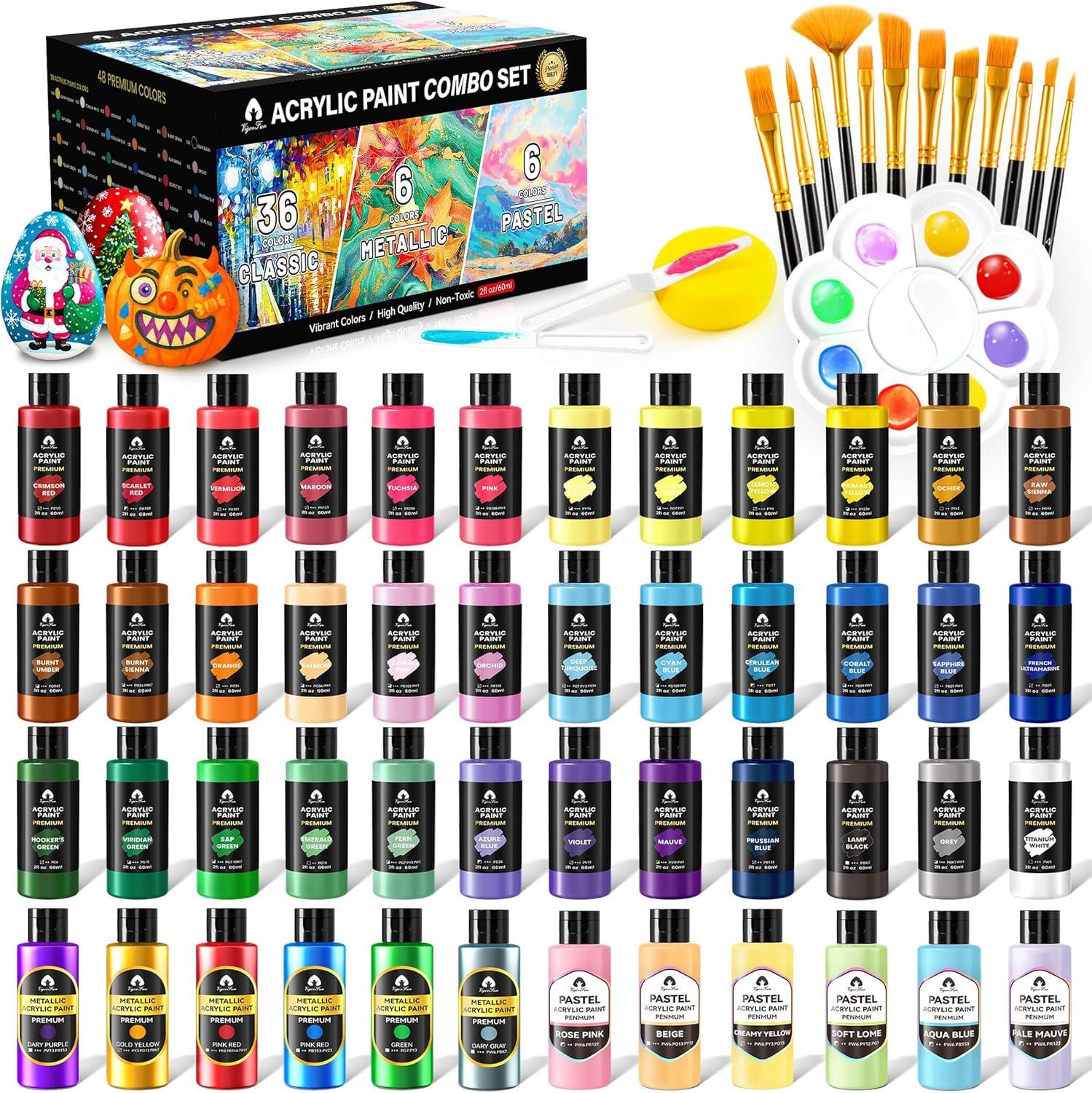 image40 Pcs Classic ampamp Metallic ampamp Pastel Acrylic Paint Set with 12 Brushes 2 Knives ampamp Palette 24 Colors 2oz60ml  for Adults Kids Artists ampamp Beginners  Arts and Crafts Painting KitMixed