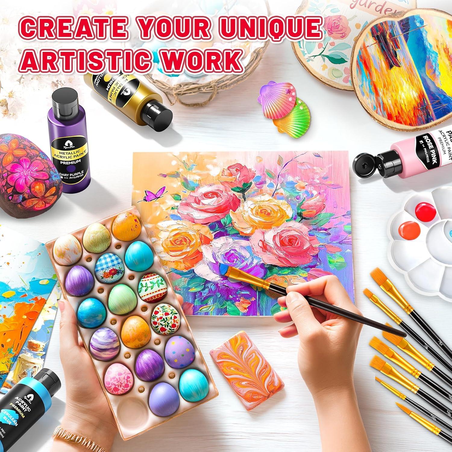 image40 Pcs Classic ampamp Metallic ampamp Pastel Acrylic Paint Set with 12 Brushes 2 Knives ampamp Palette 24 Colors 2oz60ml  for Adults Kids Artists ampamp Beginners  Arts and Crafts Painting KitMixed