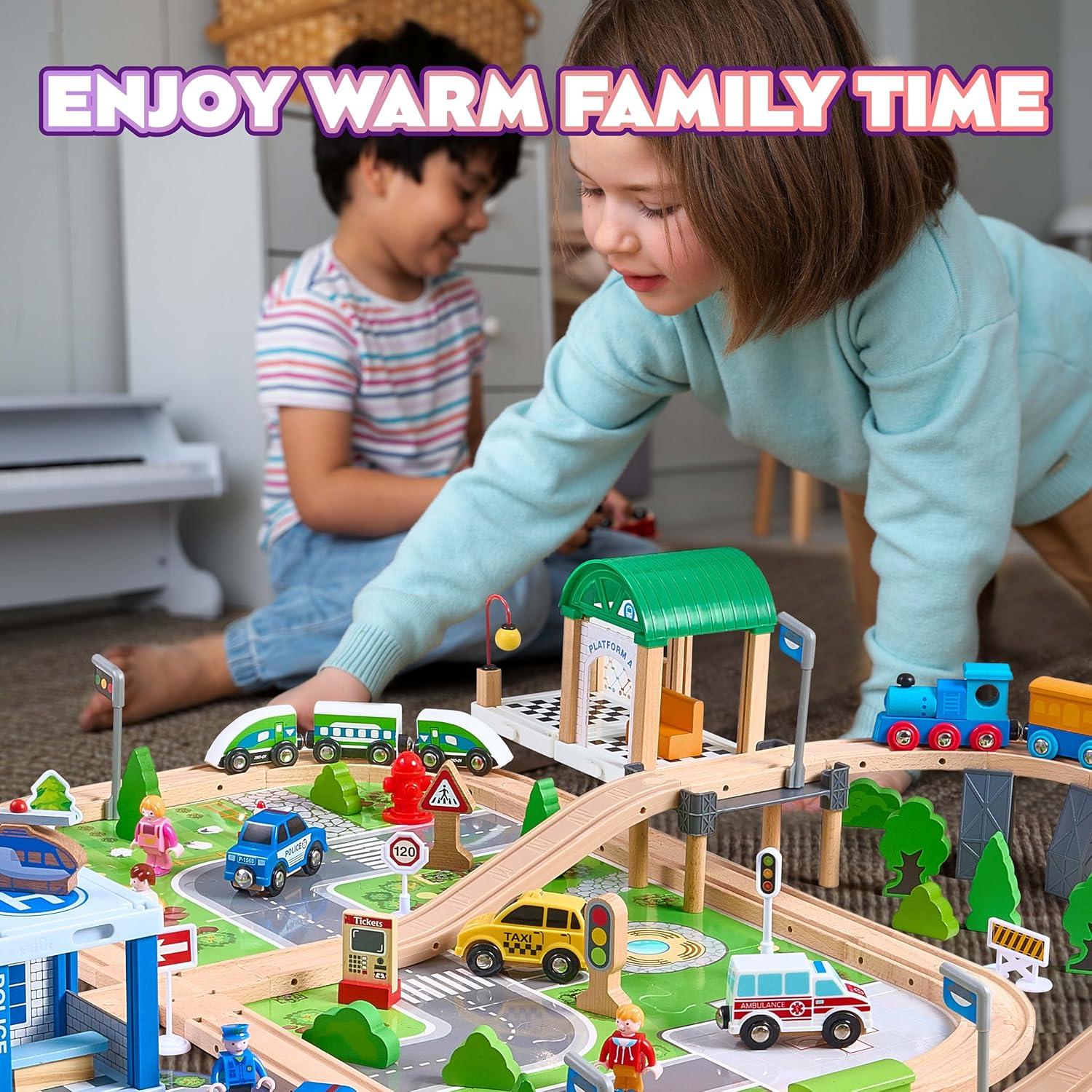 image172Pcs Wooden Train Set for Toddlers Wooden Train Track  Expandable and Changeable Safe Educational Train Toys Gift for Boys ampamp Girls Kids Ages 35 48 Compatible with All Major Brands