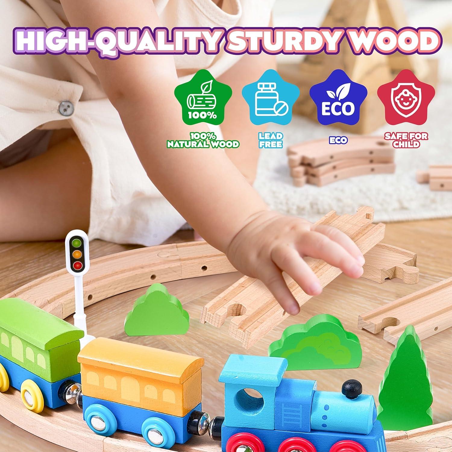 image172Pcs Wooden Train Set for Toddlers Wooden Train Track  Expandable and Changeable Safe Educational Train Toys Gift for Boys ampamp Girls Kids Ages 35 48 Compatible with All Major Brands