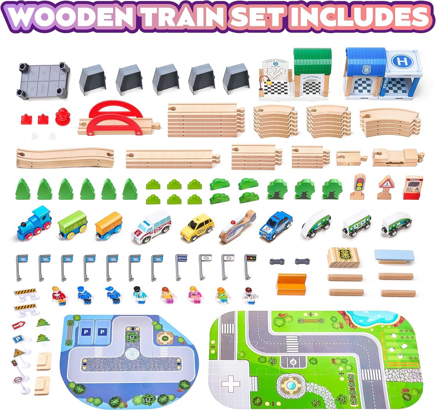 image172Pcs Wooden Train Set for Toddlers Wooden Train Track  Expandable and Changeable Safe Educational Train Toys Gift for Boys ampamp Girls Kids Ages 35 48 Compatible with All Major Brands