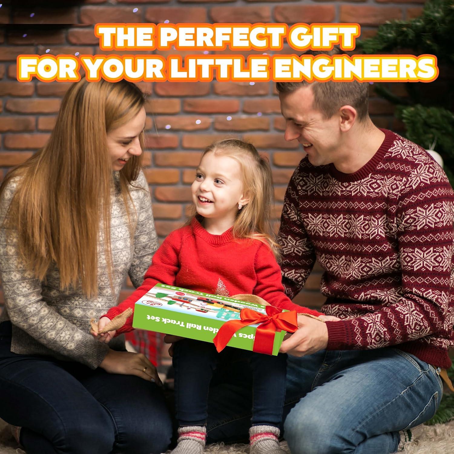 image47Pcs Wooden Train Set for Toddlers Wooden Train Track  Expandable and Changeable Safe Educational Train Toys Gift for Boys ampamp Girls Kids Ages 35 48 Compatible with All Major Brands