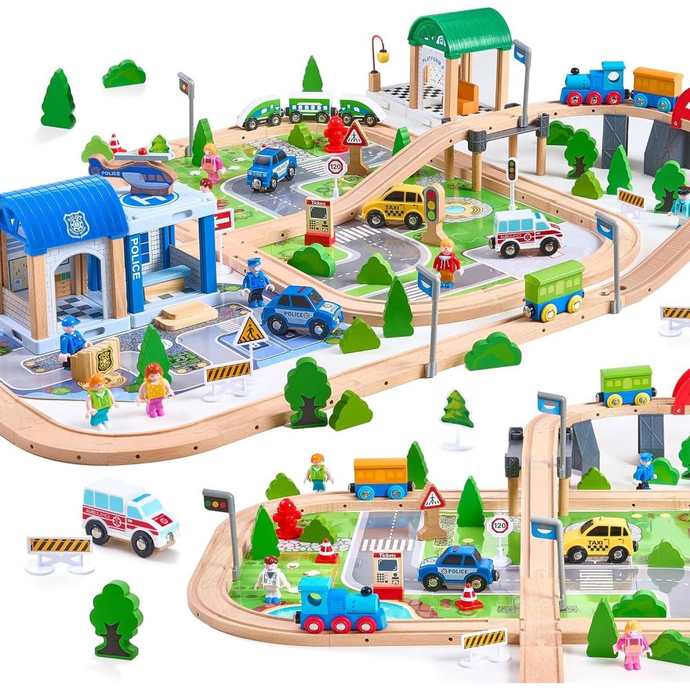 image172Pcs Wooden Train Set for Toddlers Wooden Train Track  Expandable and Changeable Safe Educational Train Toys Gift for Boys ampamp Girls Kids Ages 35 48 Compatible with All Major Brands
