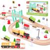 image47Pcs Wooden Train Set for Toddlers Wooden Train Track  Expandable and Changeable Safe Educational Train Toys Gift for Boys ampamp Girls Kids Ages 35 48 Compatible with All Major Brands