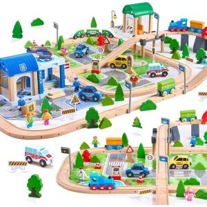 image172Pcs Wooden Train Set for Toddlers Wooden Train Track  Expandable and Changeable Safe Educational Train Toys Gift for Boys ampamp Girls Kids Ages 35 48 Compatible with All Major Brands